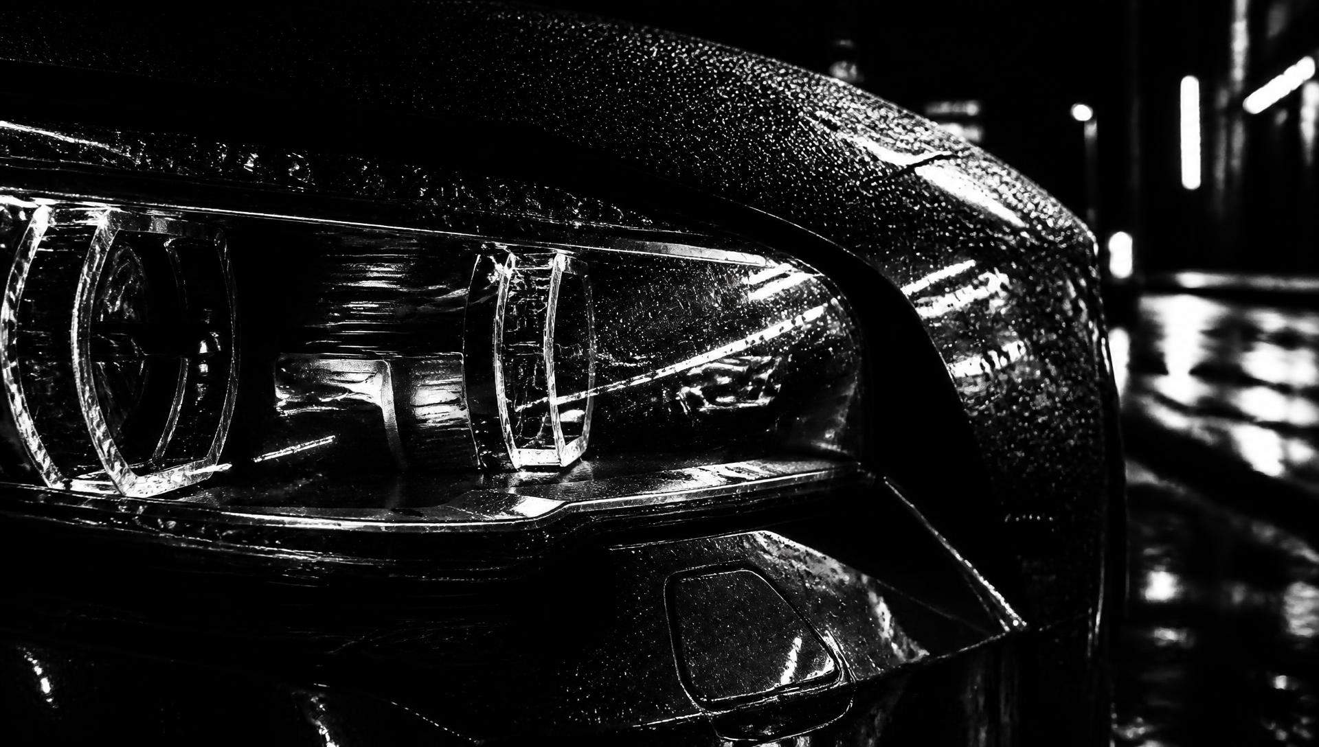 Detail of a dark car at night